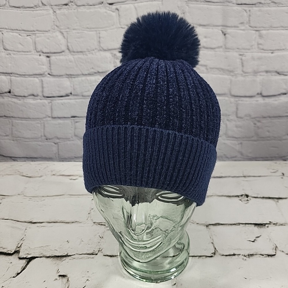 Catherine Malandrino Hat Womens Navy Blue Chenille Knit Beanie Soft Warm Ski Cap